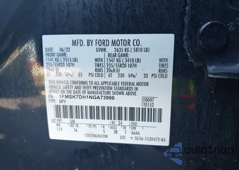 2022 Ford Explorer Xlt из США, поврежденный, VIN 1FMSK7DH1NGA73996